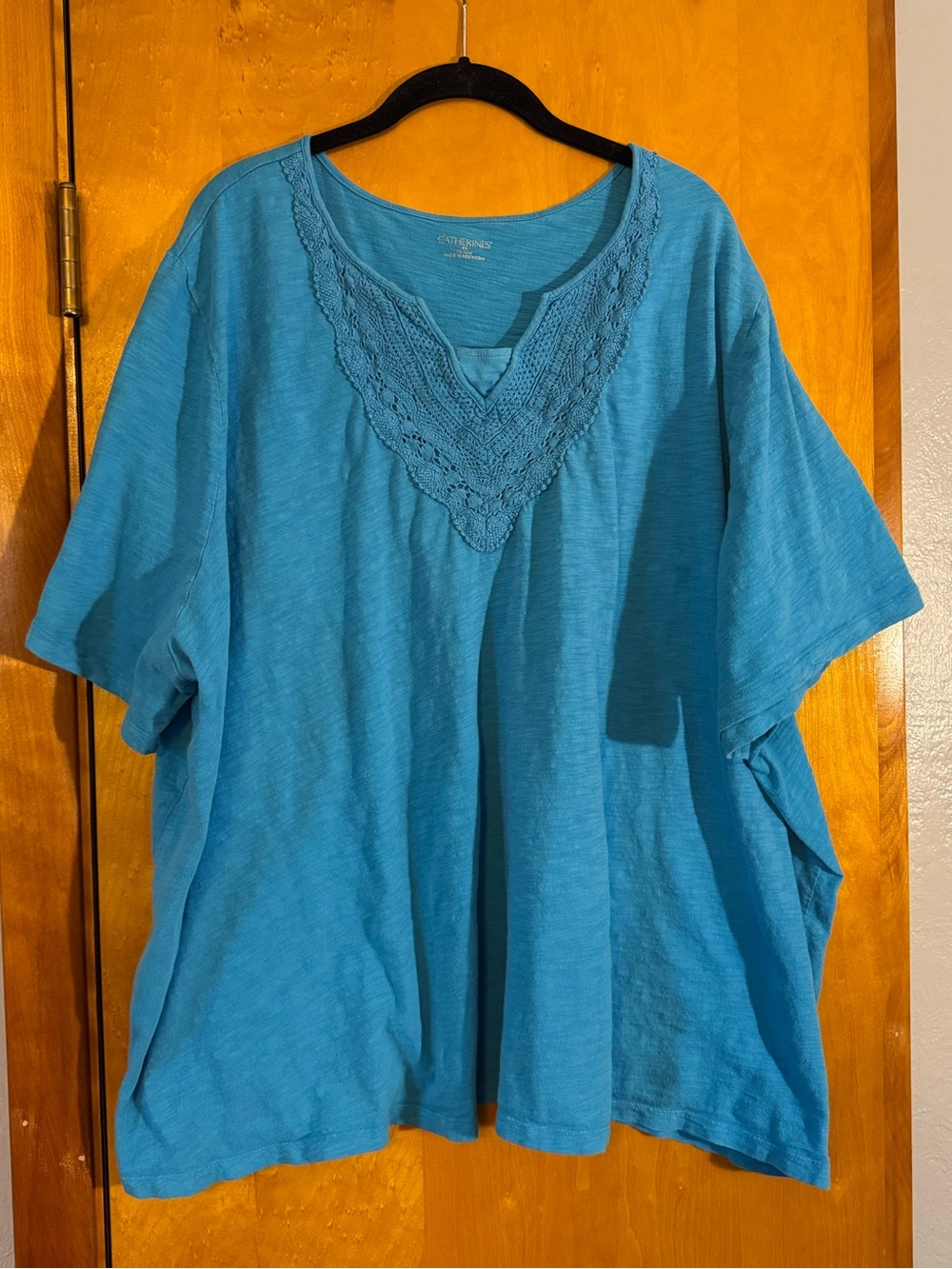 Catherine’s Teal Crochet-Trim V-Neck Tunic